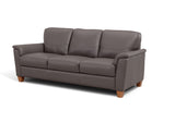 Made In Italy "Belfast" Top Grain Leather Sofa.  Shown in Grey. G'Digio available at Amber's Furniture in Calgary. Angled view.